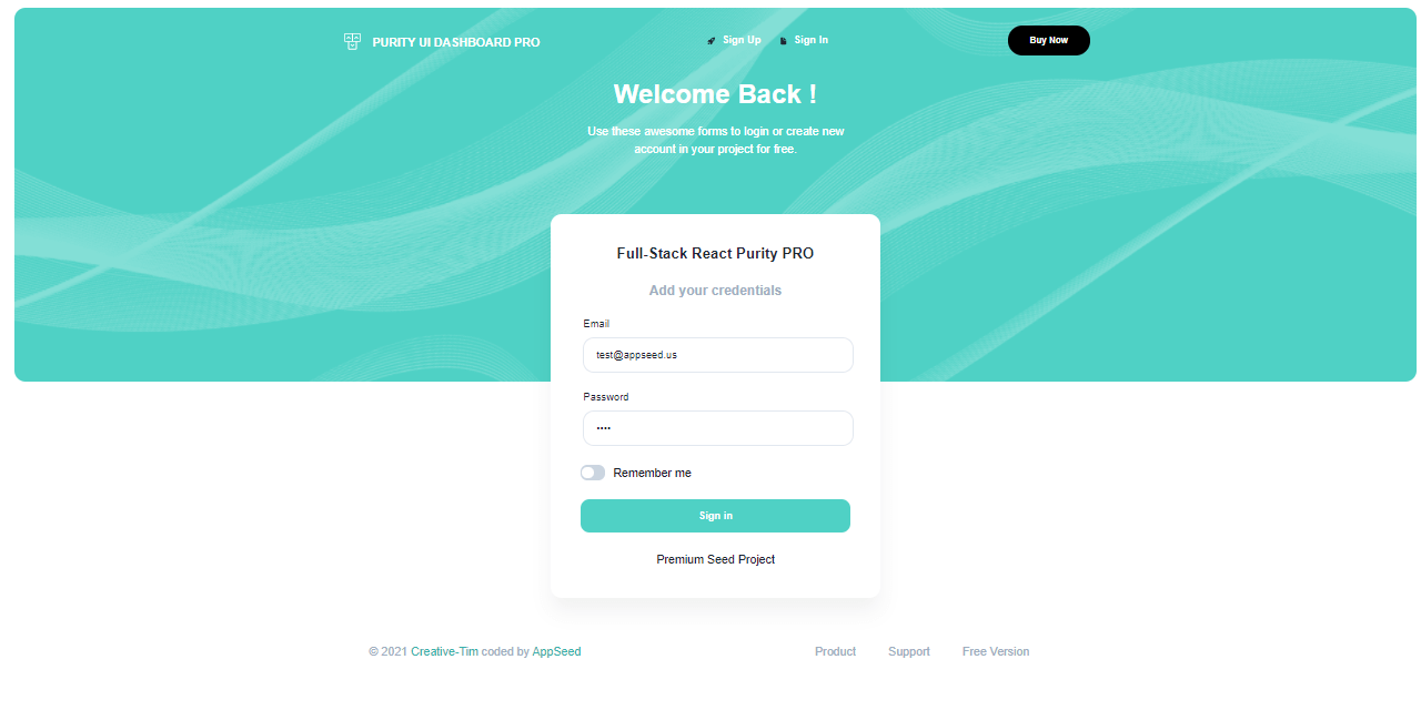 Full-Stack React Purity Dashboard - Login