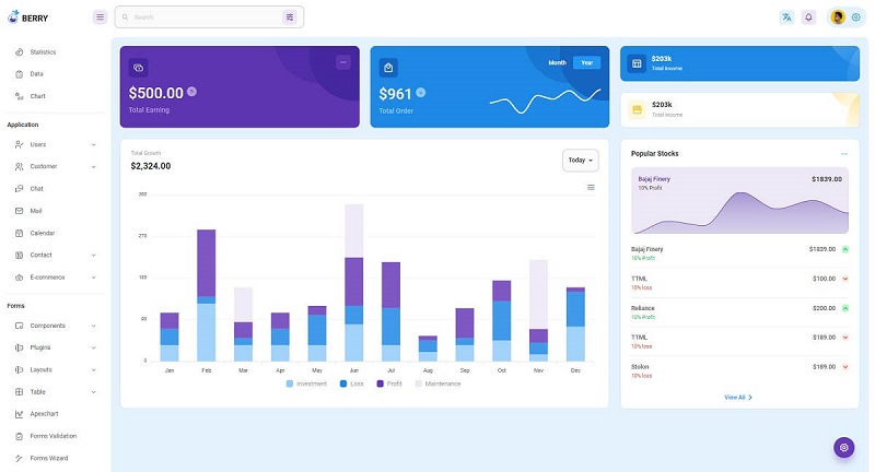 Berry React - Dashboard Page.