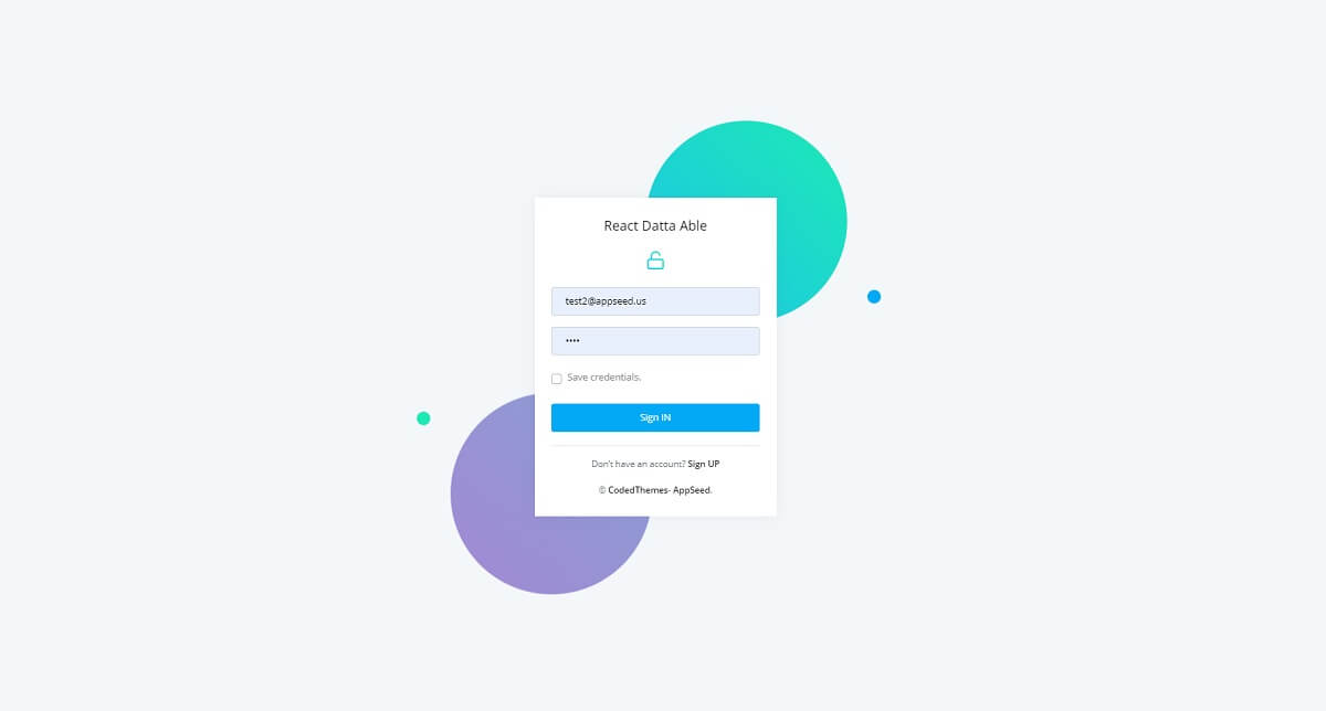 React Node JS Datta Able - Login Page.