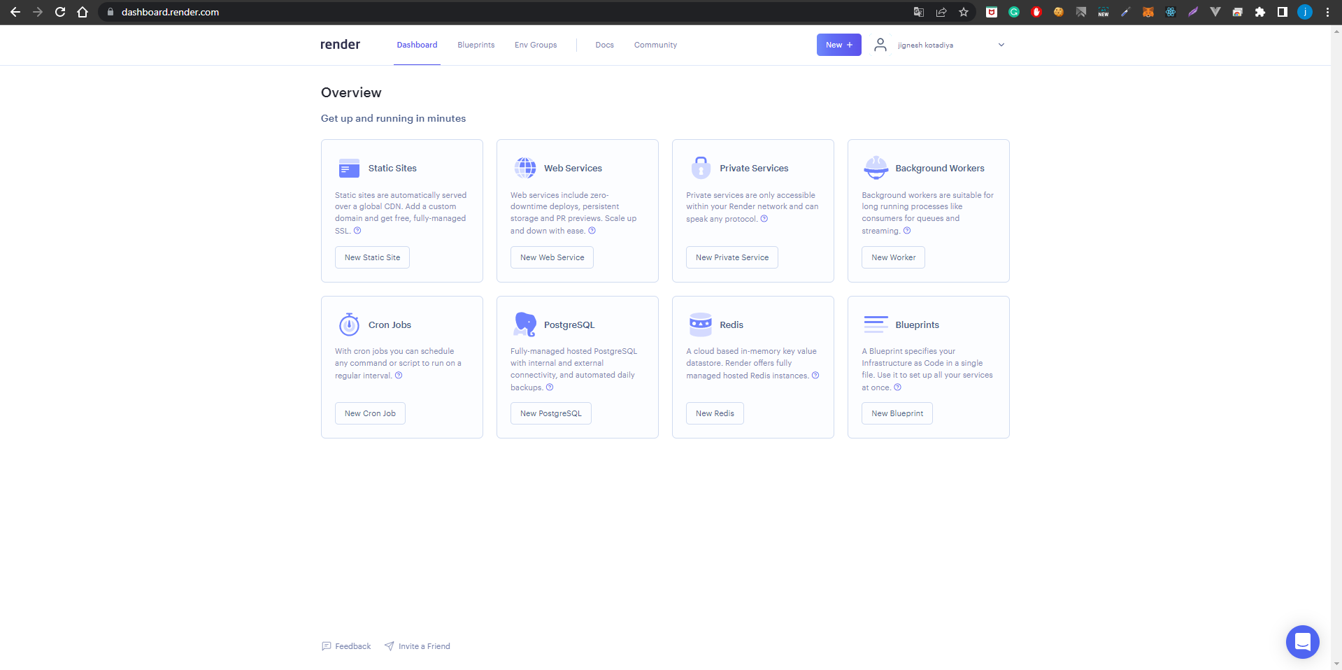 Render dashboard